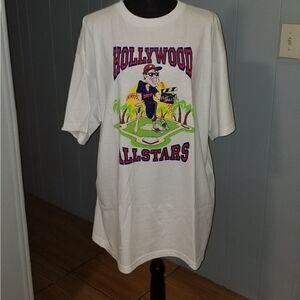 VTG 80s 90s Adidas White Hollywood All Stars Baseball Graphic T Shirt Mens L